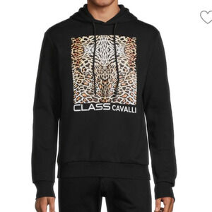 Cavalli Class by Roberto Cavalli Men's Leopard Graphic Hoodie Black Small NWT